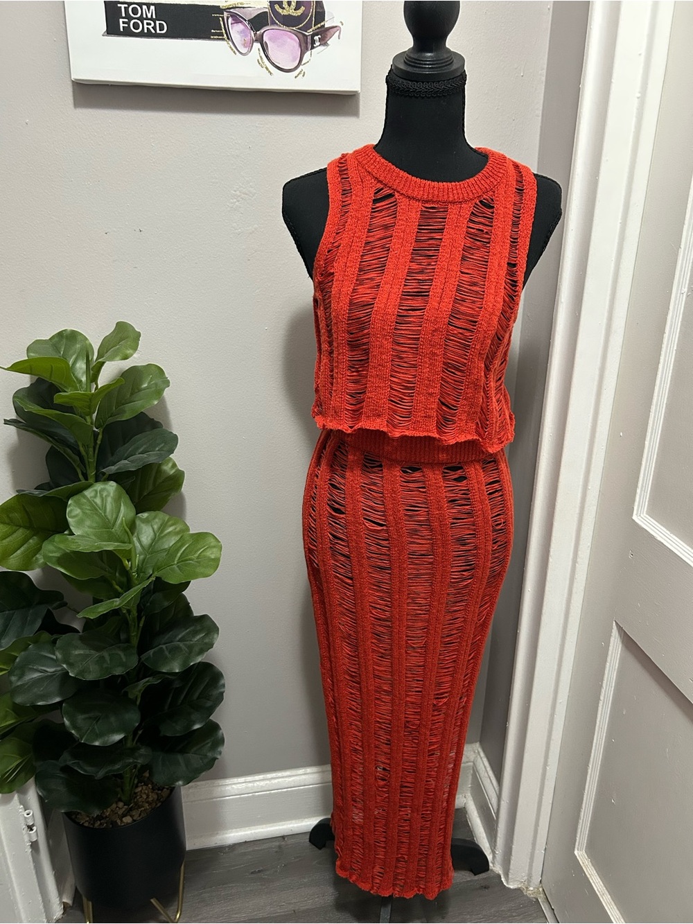 Red Knit Two-Piece Swim Cover Set
